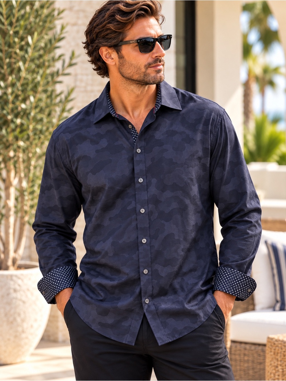 Bugatchi Uomo Shaped Fit Shirt XXL NWT Tonal Camo Jacquard 100% Cotton #234
